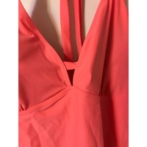 Coral tankini swim top with halter tie neck
